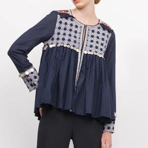 Lovestitch Embroidered Silver Coin Detail Boho Peasant Blouse Jacket Size Medium